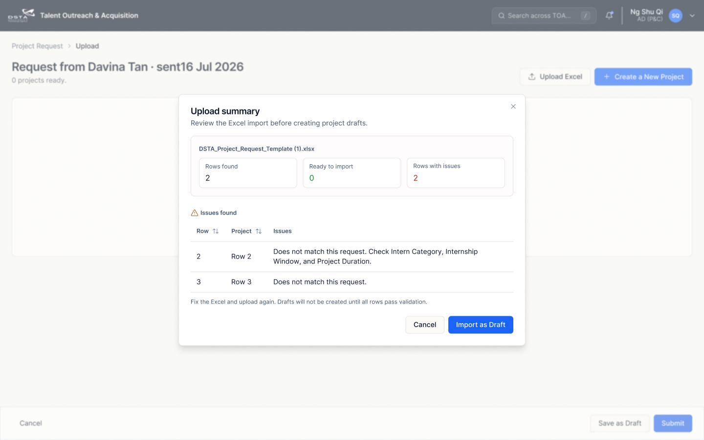 Project upload summary before the terminology update